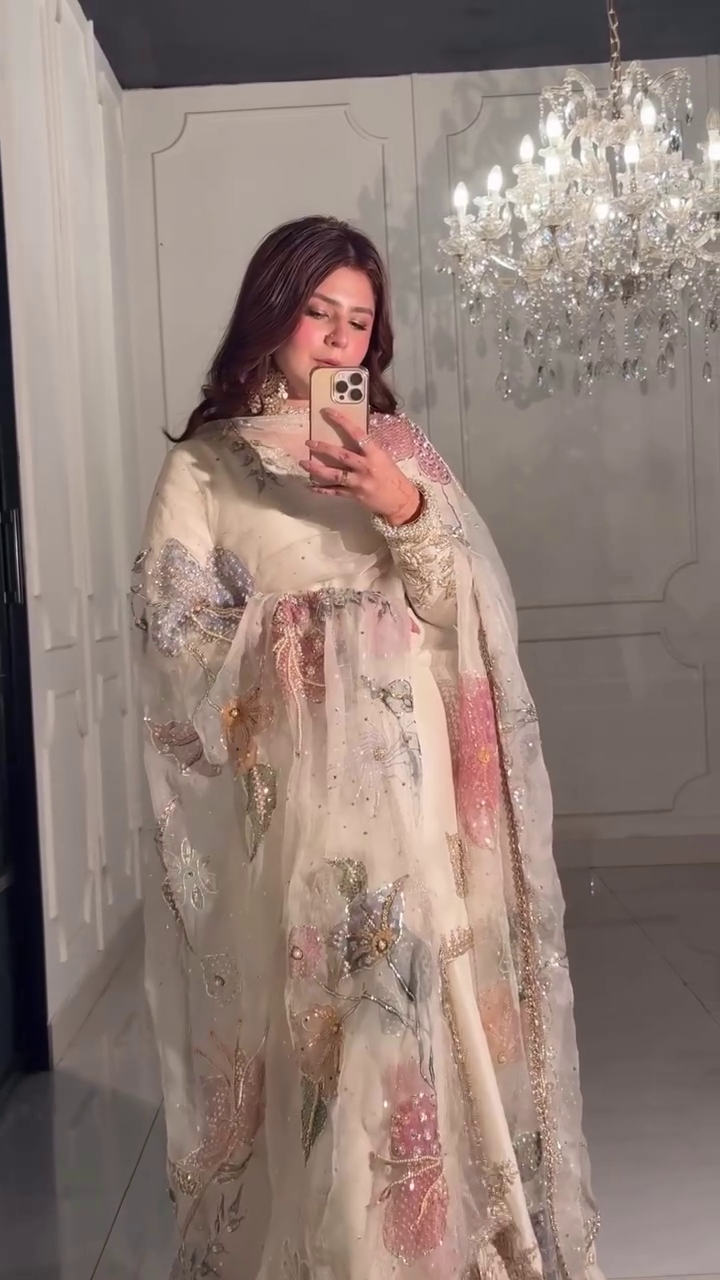 Handmade Ivory Sharara Set – Timeless Craftsmanship in Pure Elegance