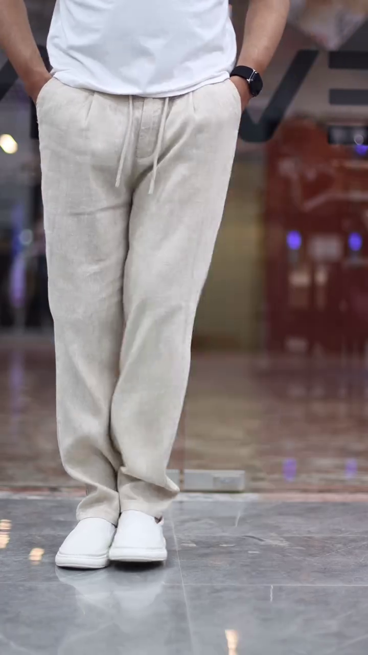 Men Linen Mid-Rise Slim Fit Chinos Trousers - Image 9