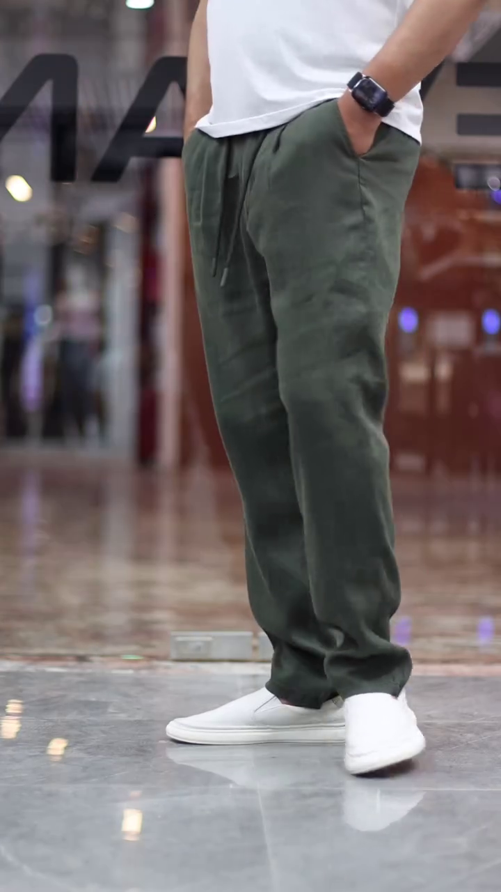 Men Linen Mid-Rise Slim Fit Chinos Trousers - Image 8