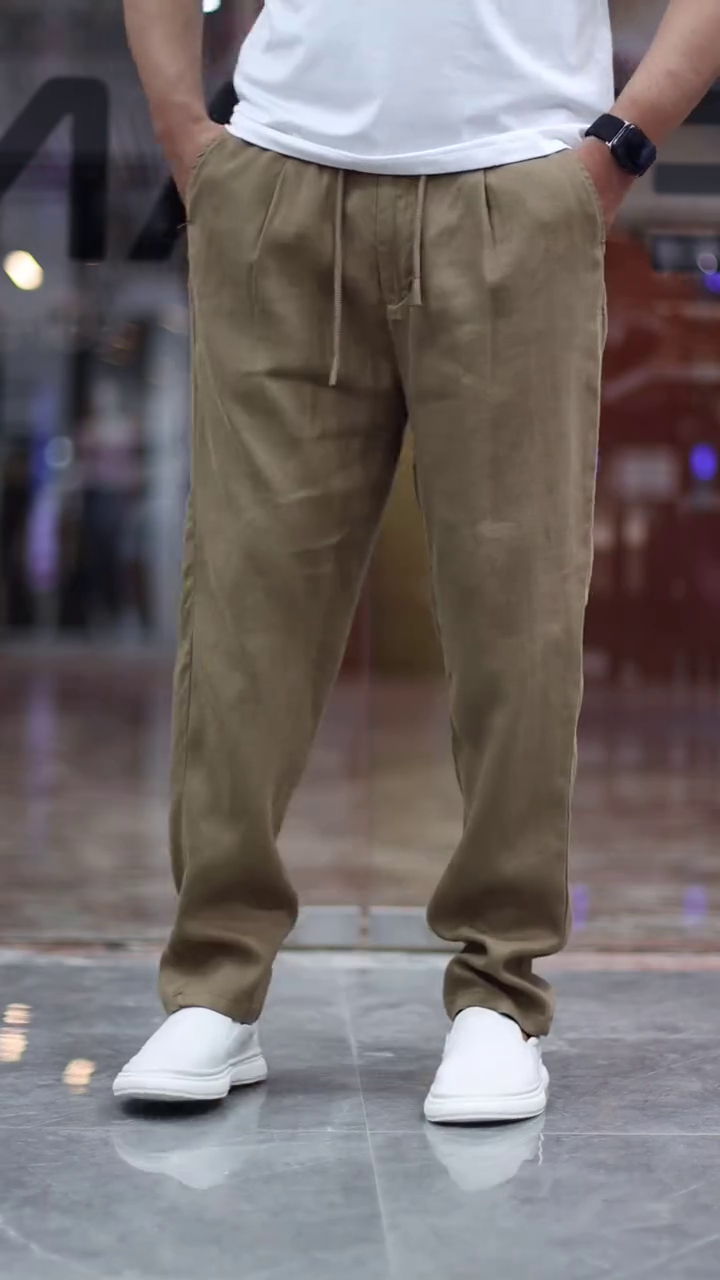 Men Linen Mid-Rise Slim Fit Chinos Trousers - Image 7