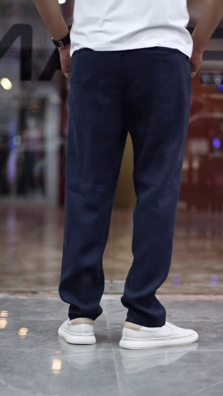 Men Linen Mid-Rise Slim Fit Chinos Trousers - Image 5