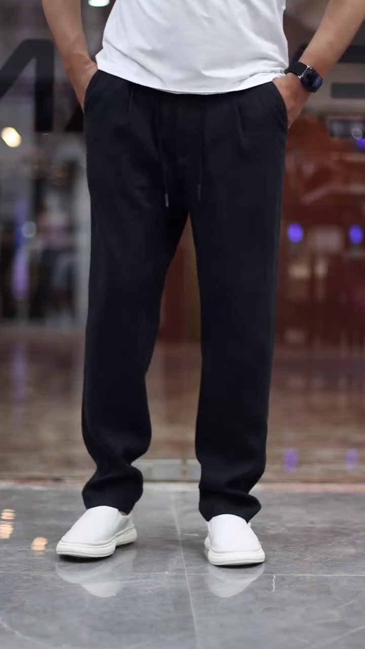 Men Linen Mid-Rise Slim Fit Chinos Trousers - Image 3