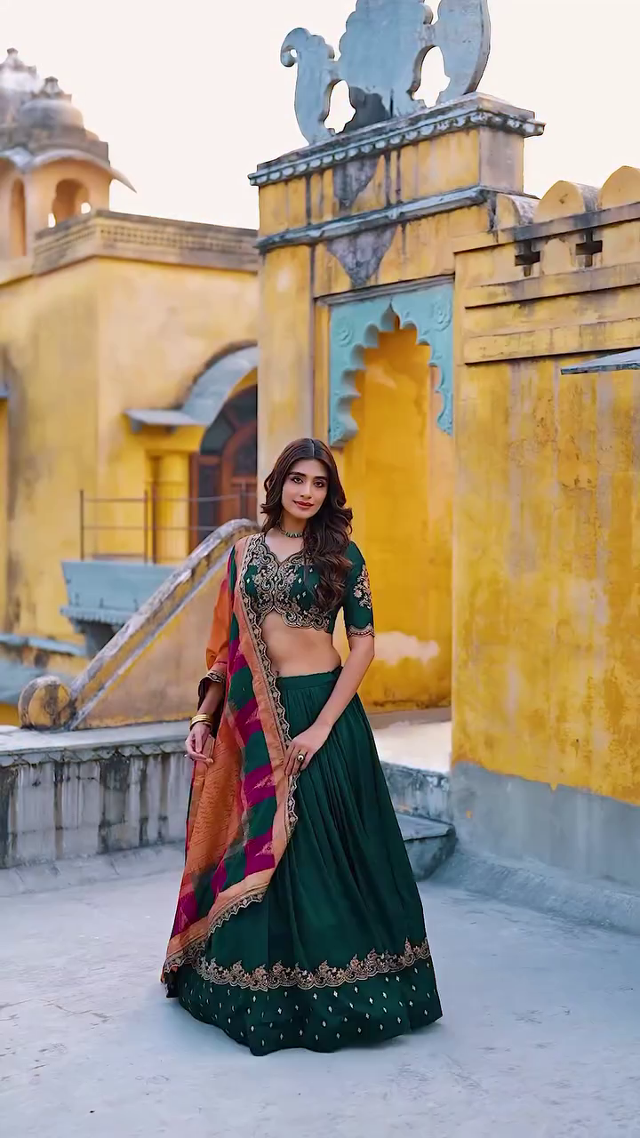 Embroidered Semi-Stitched Lehenga & Blouse With Dupatta - Image 18