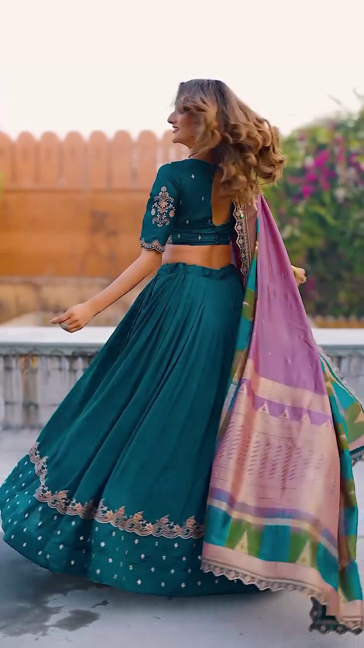 Embroidered Semi-Stitched Lehenga & Blouse With Dupatta - Image 14