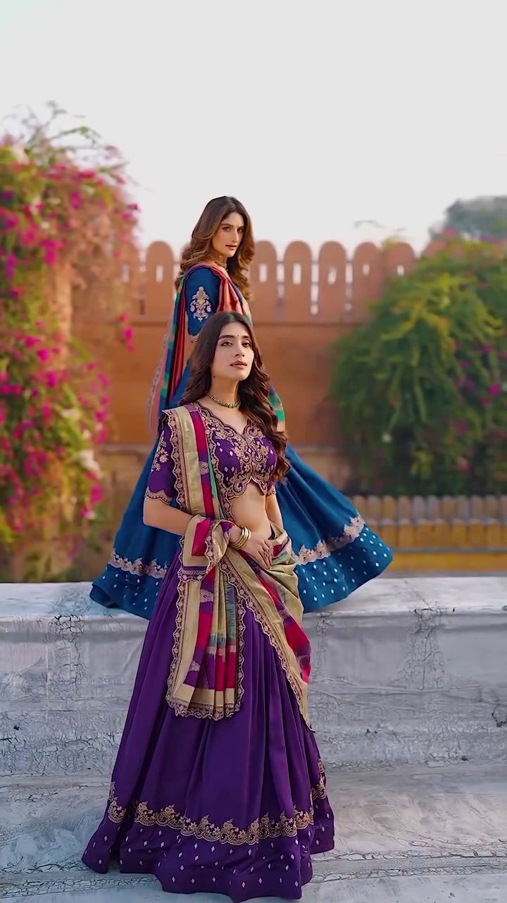 Embroidered Semi-Stitched Lehenga & Blouse With Dupatta - Image 9