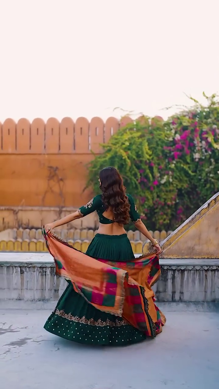 Embroidered Semi-Stitched Lehenga & Blouse With Dupatta - Image 8
