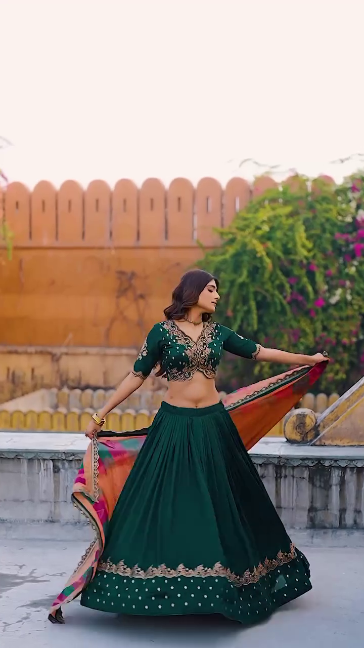 Embroidered Semi-Stitched Lehenga & Blouse With Dupatta - Image 7