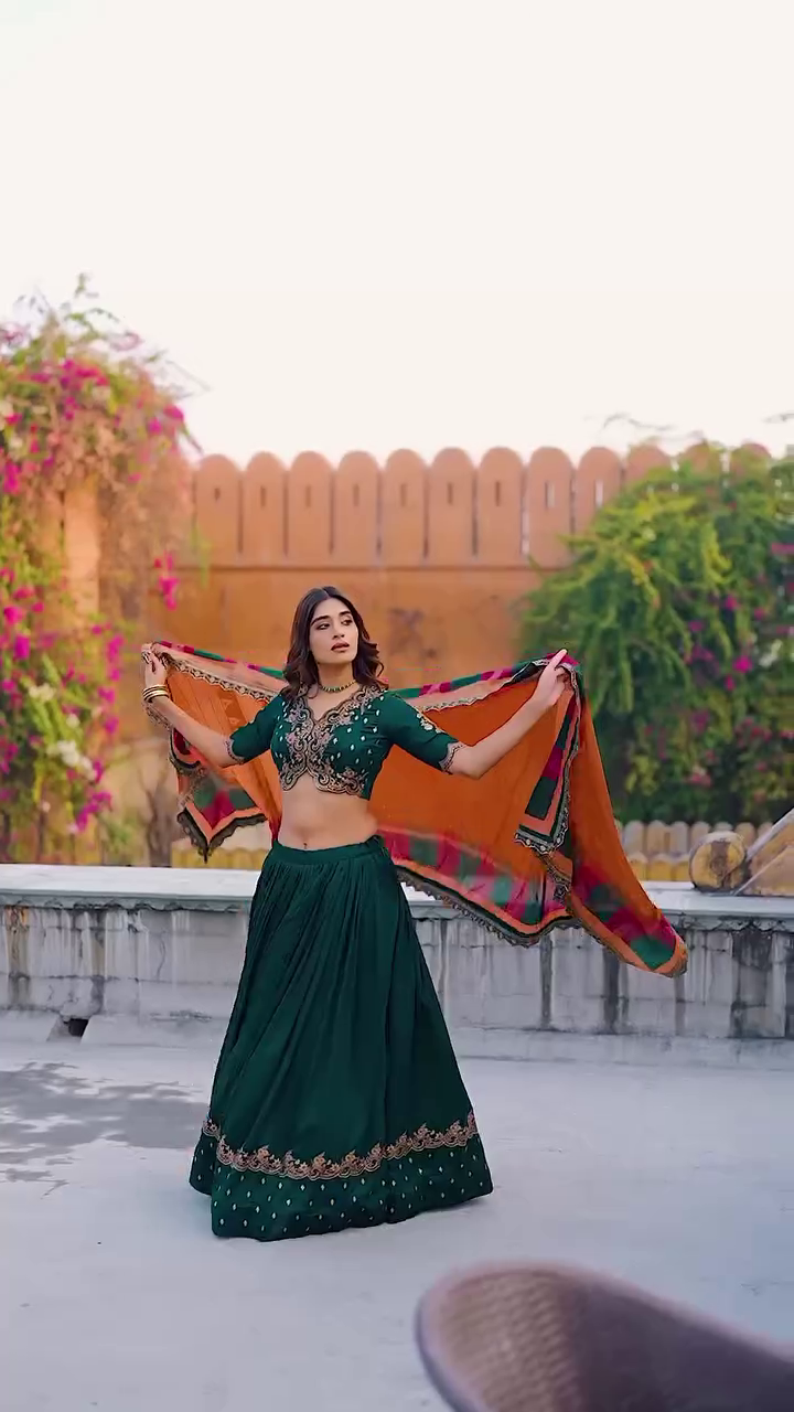 Embroidered Semi-Stitched Lehenga & Blouse With Dupatta - Image 6