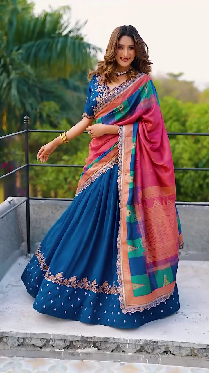 Embroidered Semi-Stitched Lehenga & Blouse With Dupatta - Image 5