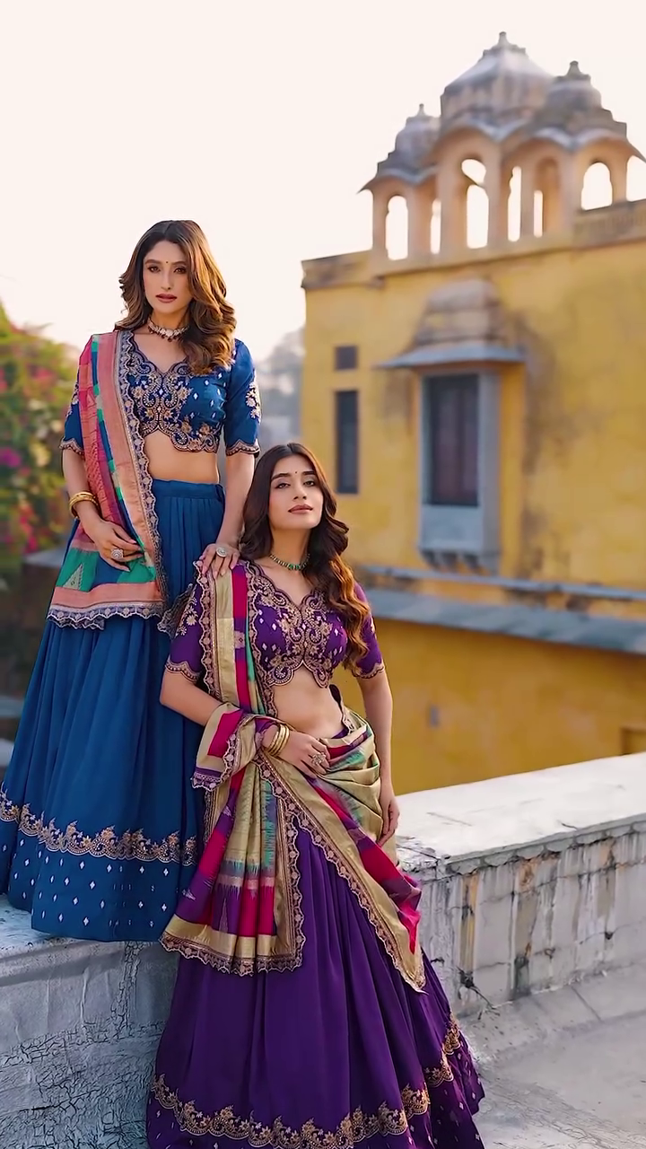Embroidered Semi-Stitched Lehenga & Blouse With Dupatta - Image 4