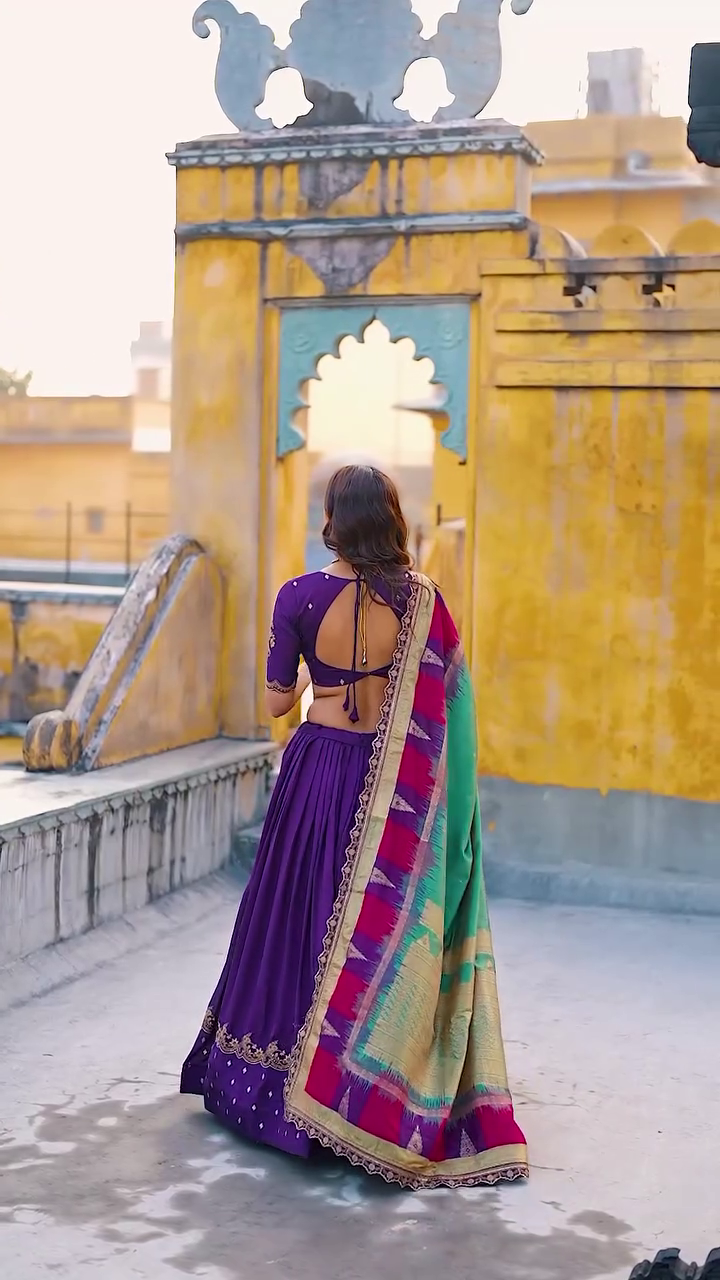Embroidered Semi-Stitched Lehenga & Blouse With Dupatta - Image 3