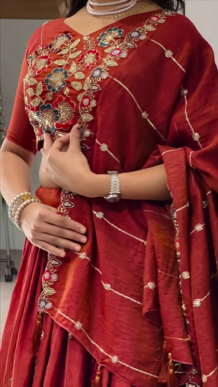 Embroidered Thread Work Ready to Wear Lehenga & Blouse With Dupatta - Image 8