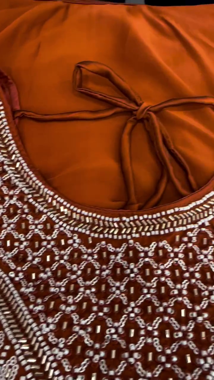 Orange Silk Zari Sequence Embroidery Work Semi Sttiched Lehenga Choli For Women's. - Image 12