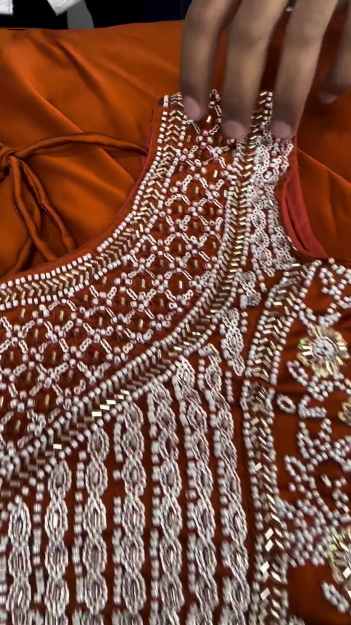 Orange Silk Zari Sequence Embroidery Work Semi Sttiched Lehenga Choli For Women's. - Image 11