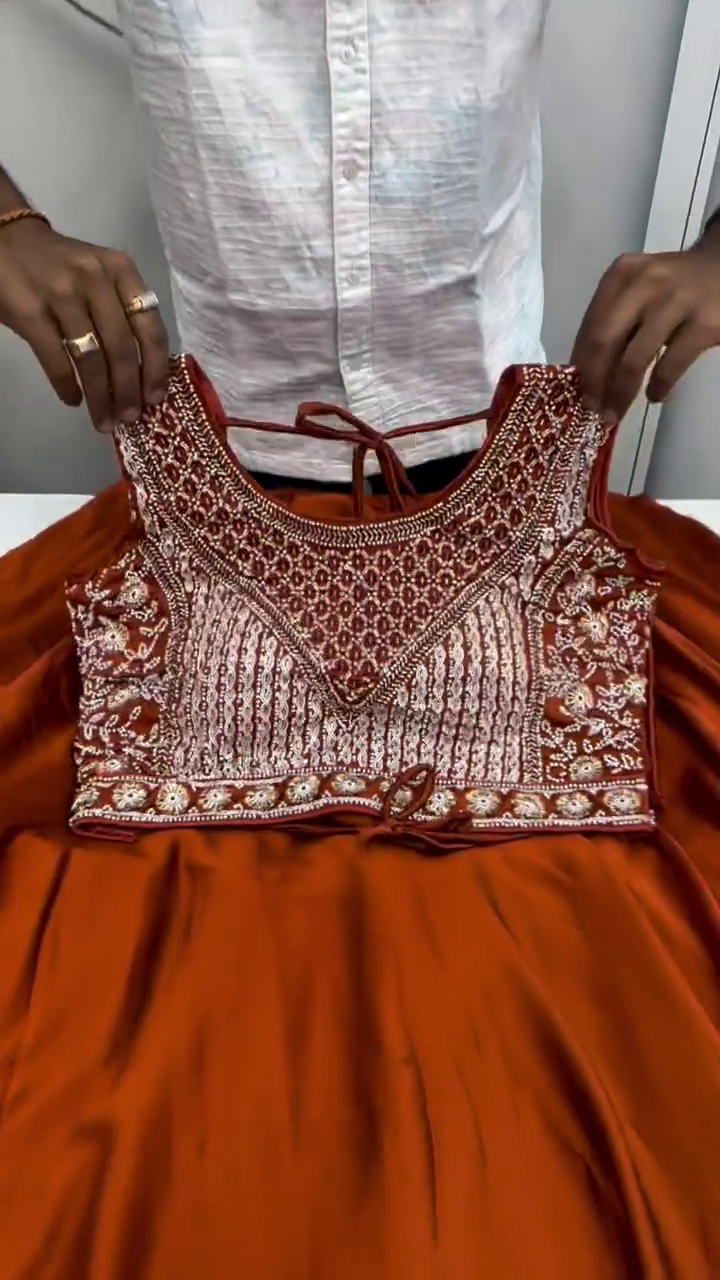 Orange Silk Zari Sequence Embroidery Work Semi Sttiched Lehenga Choli For Women's. - Image 10