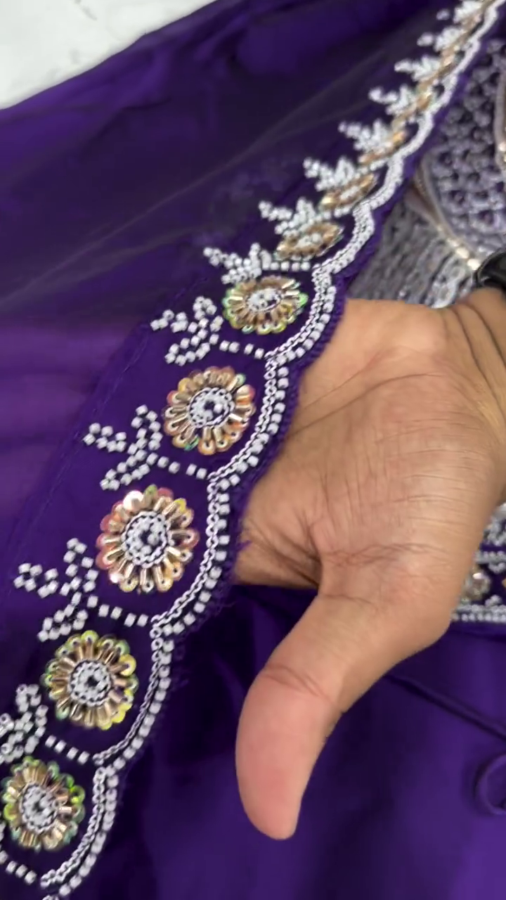 Orange Silk Zari Sequence Embroidery Work Semi Sttiched Lehenga Choli For Women's. - Image 3