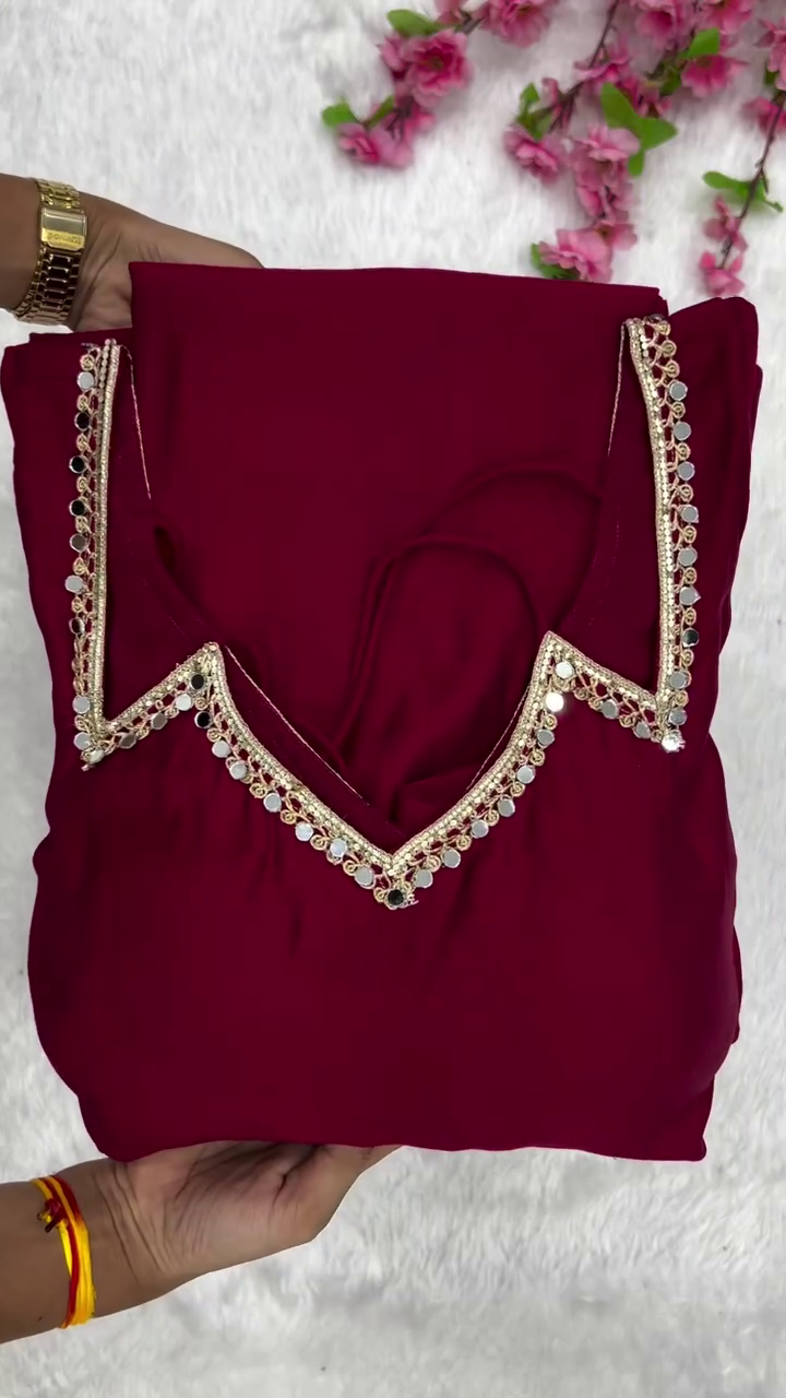 Self Design Chanderi Stitched Anarkali Gown (Maroon) - Image 14