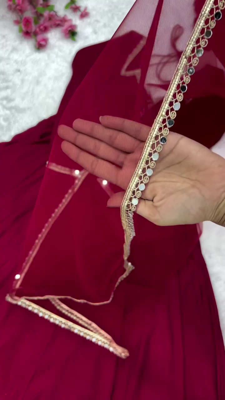 Self Design Chanderi Stitched Anarkali Gown (Maroon) - Image 9