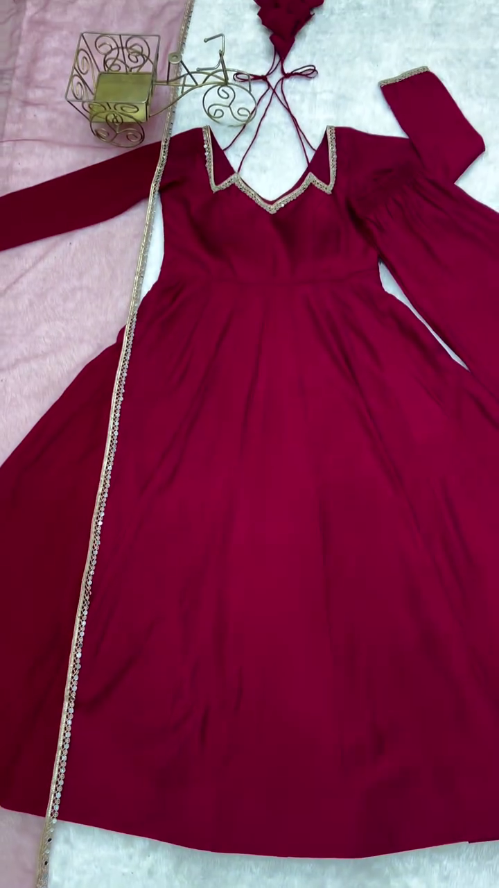 Self Design Chanderi Stitched Anarkali Gown (Maroon) - Image 4