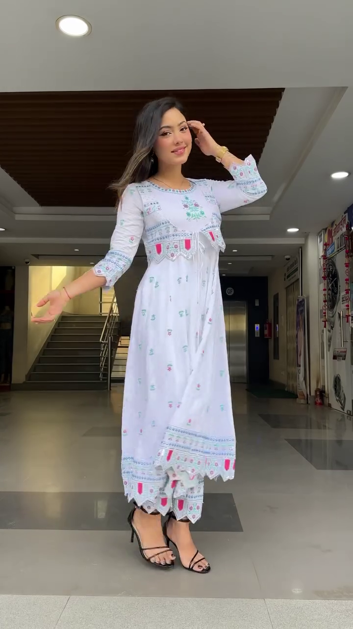 Dresser Women's Floral Embriodered Work Anarkali Kurta With Pant and Dupatta - Image 10