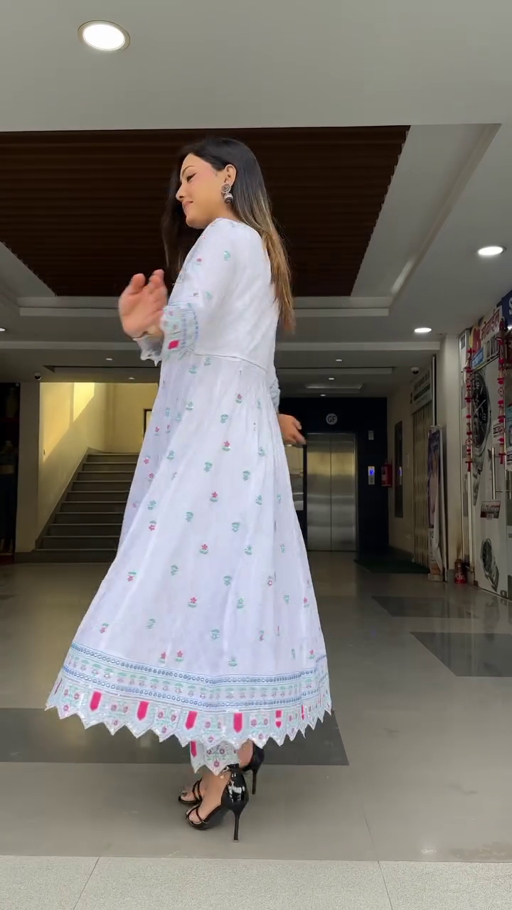 Dresser Women's Floral Embriodered Work Anarkali Kurta With Pant and Dupatta - Image 9