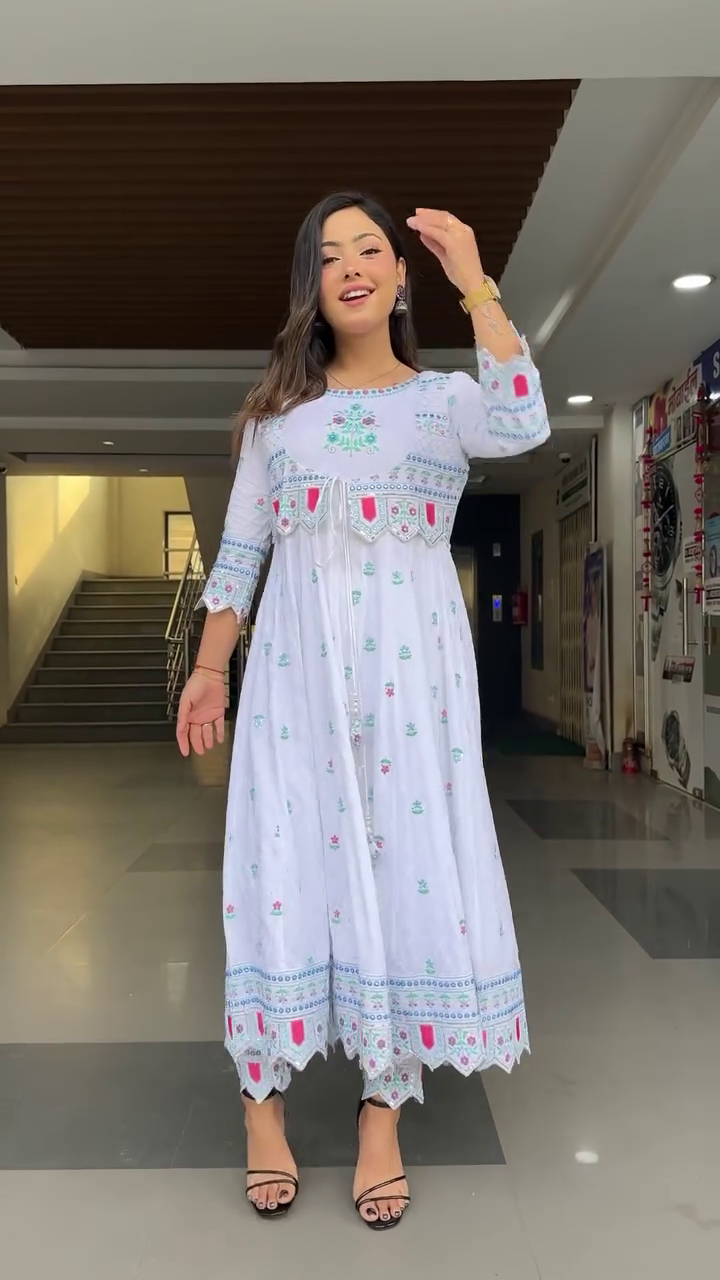 Dresser Women's Floral Embriodered Work Anarkali Kurta With Pant and Dupatta - Image 2