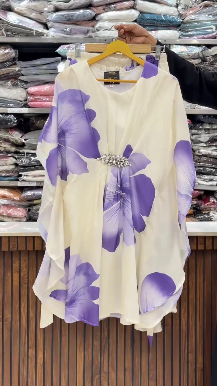 Stylish White Blue Floral Kaftan - Image 4