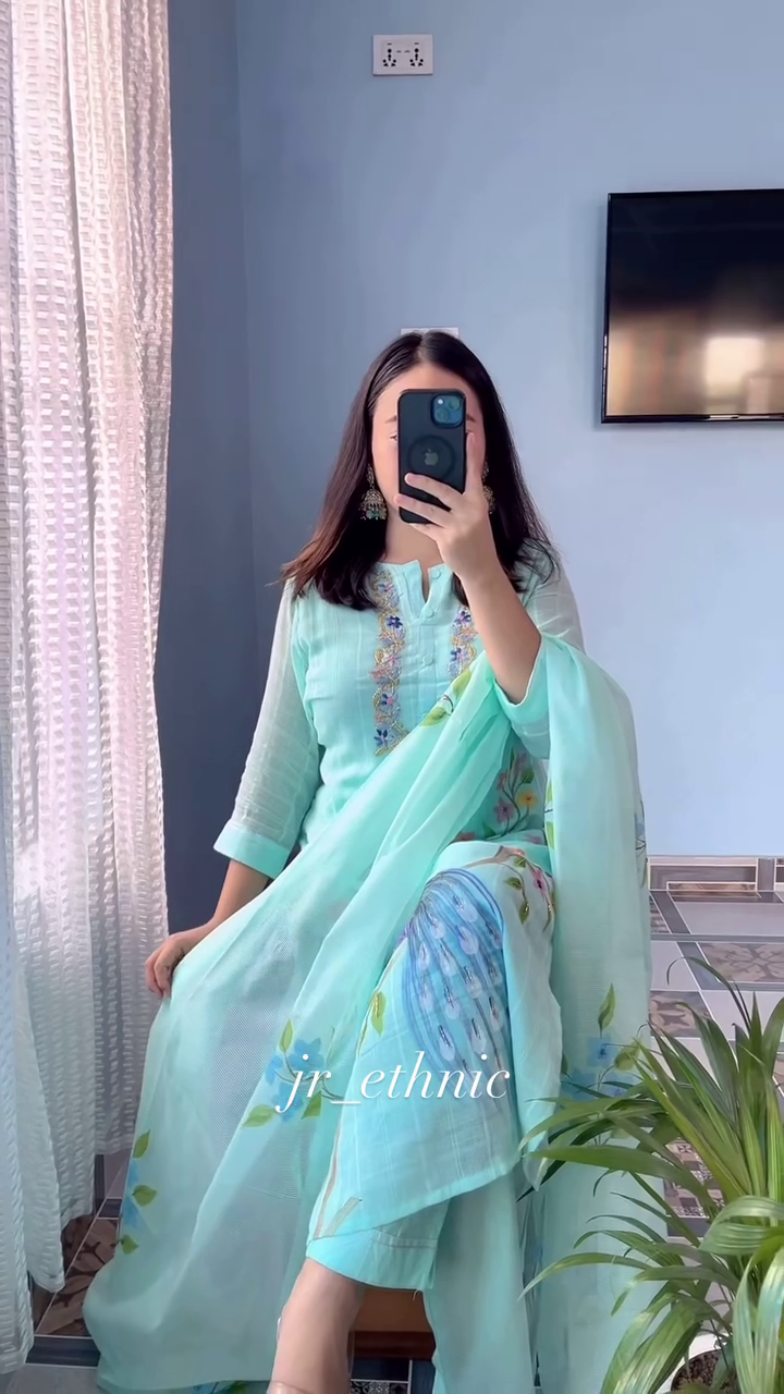 Women Cotton Rayon Kurta Pant Dupatta Set - Image 5