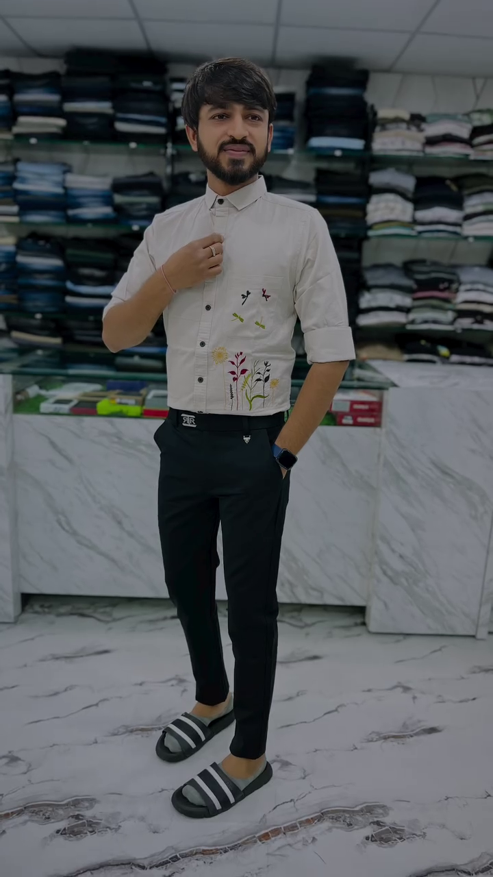 Men's Cotton Floral Embroidered Casual Shirt - Image 4