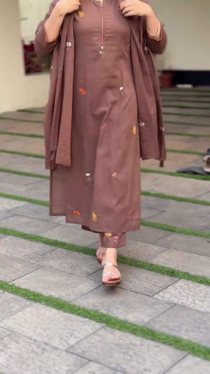 Women’s Pure Fine Cotton Embroidered Kurti Pant Dupatta Set