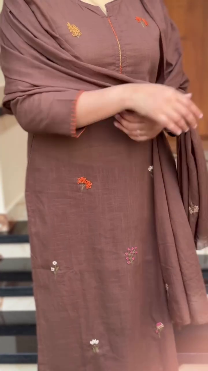 Women’s Pure Fine Cotton Embroidered Kurti Pant Dupatta Set - Image 6