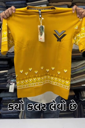 Men Yellow & Black Brand Logo Printed V-Neck Pure Cotton T-shirt