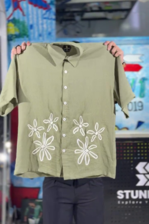 Embroidered Casual Cotton Linen Oversized Shirt